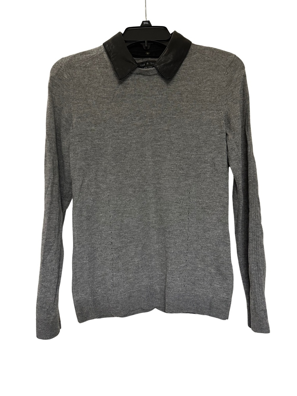 Rag & Bone 100% Wool Leather Collared Gray Sweater